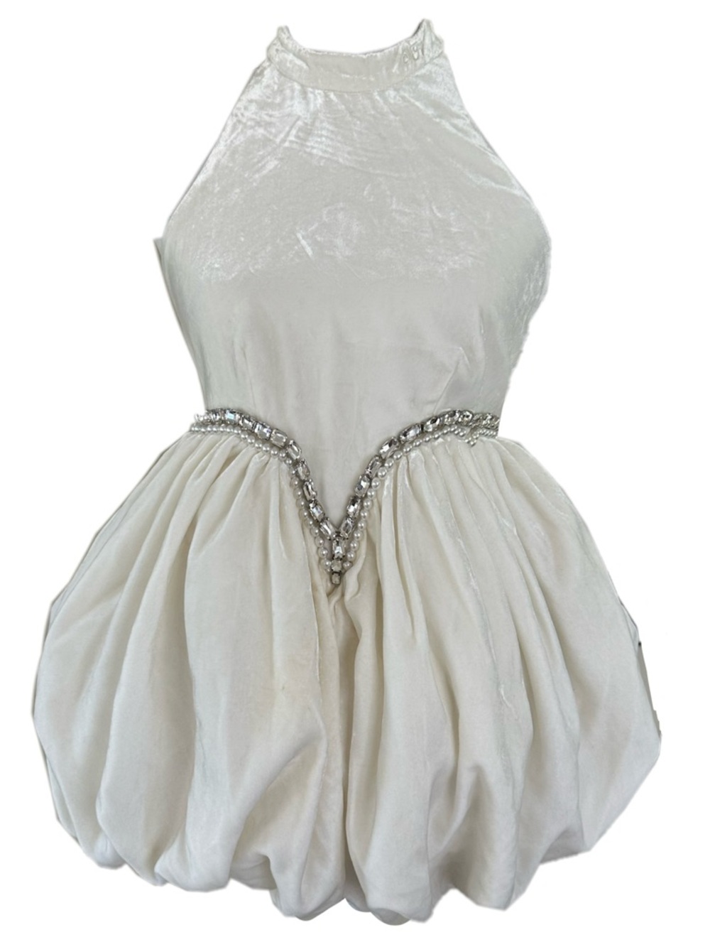 Nana Jacqueline Ivory Halter Bubble Romper with Crystal Waist